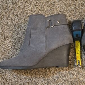 Maurices Charcoal Suede Wedge Boots